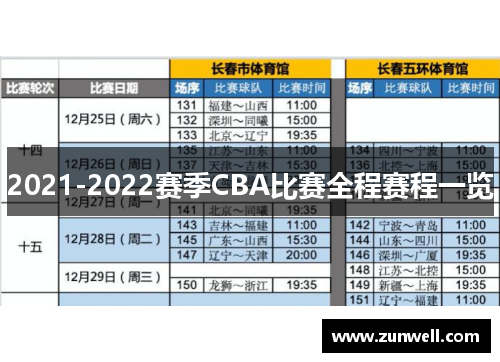 2021-2022赛季CBA比赛全程赛程一览